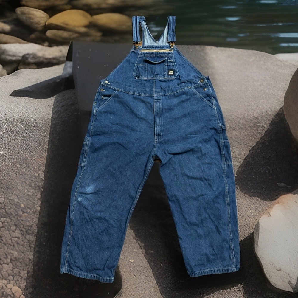 Y2k Berne Washed Blue Denim Bib Overalls 50" Work Farm Grandpacore DEADSTOCK
